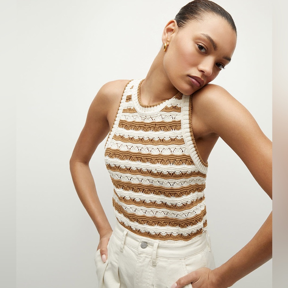 Veronica Beard Cream and Brown Striped Tank Top NWOT